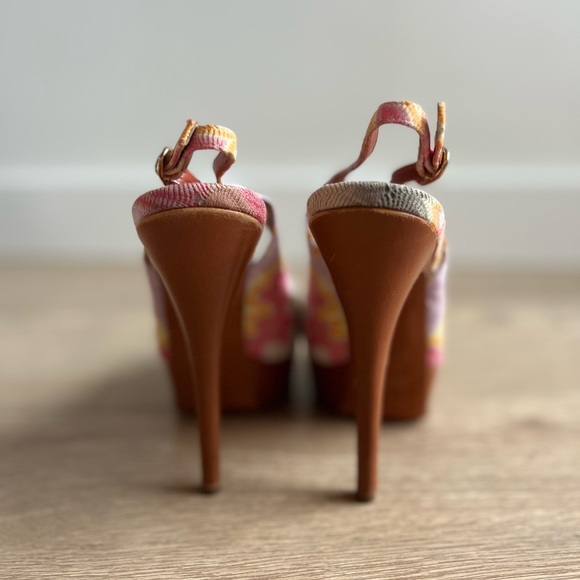 MISSONI Pink/Multicolour Weave Fabric Peep-toe Stiletto Platform Heels - Picture 5 of 9